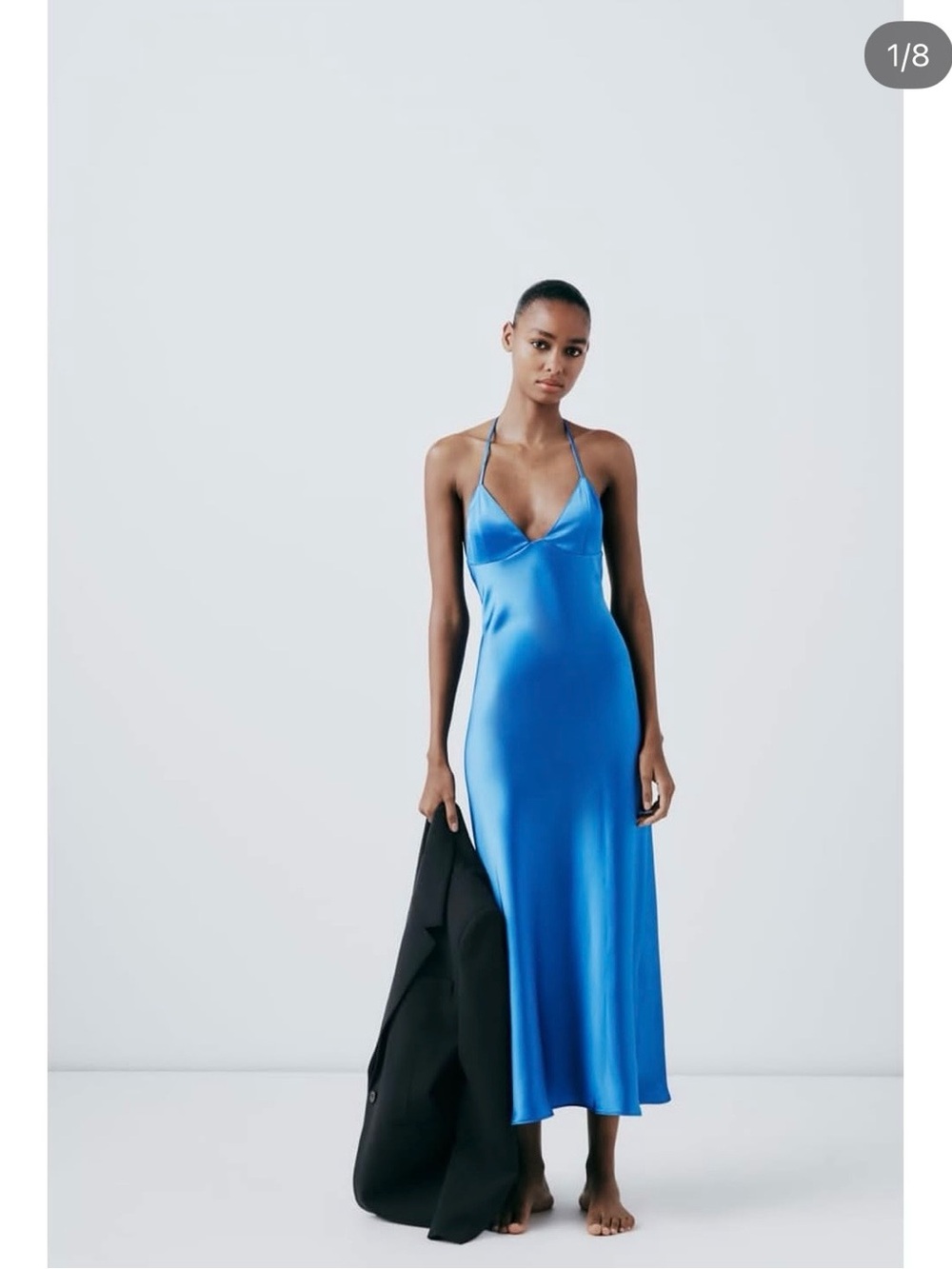 Satin Slip Maxi Dress in Bright Blue - Picture 1 of 4